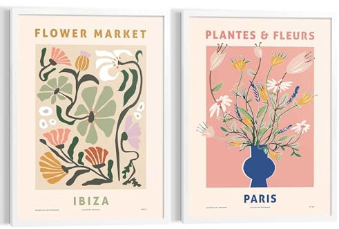 REINDERS Bilder Set, Blumen, Wohnzimmer, Poster, Wanddeko, Room Decor, MDF, Rosa, 2-er Set