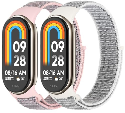 Tiptops Nylon Armband Nur Kompatibel für Xiaomi Smart Band 10/9/8 Damen Herren, 2 Stück Atmungsaktive Nylon Armband Sport Solo Loop Ersatzbänder für Xiaomi Mi Band 8/9/10