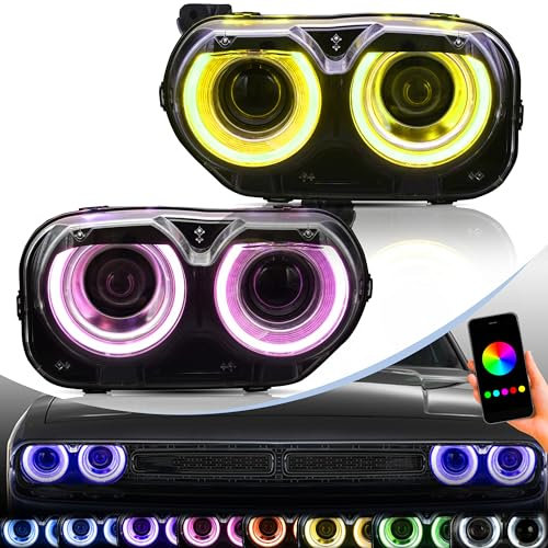 VLAND Scheinwerfer passend für Dodge Challenger 2015-2019 LED-Scheinwerfer,RGB