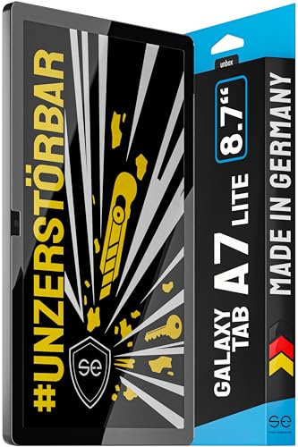 S.E Pellicola protettiva in vetro per Samsung Galaxy Tab A7 Lite (8,7), indistruttibile, 9H, con anti-shock, montaggio innovativo e materiale infrangibile, made in Germany