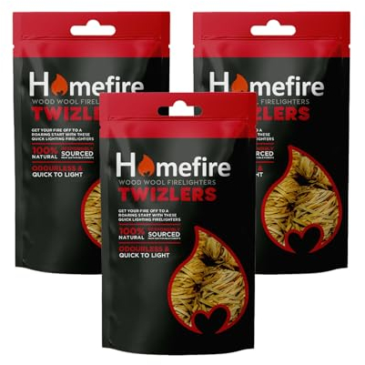 Homefire Natural Odourless Wood Wool Firelighters for Wood Burners, Open Fires, Multi-fuel Stoves and Pizza Ovens (3 Packs)