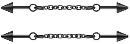 ZS 1 Pair Chain Industrial Piercing Jewelry, 16G Surgical Steel Industrial Stud Earring, Dangle Chain Industrial Bar Cartilage Helix Piercing Jewelry for Women Men (2PCS Black)