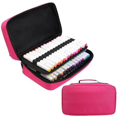 BOMKEE 60 Schlitze Marker Organizer Fall Große Kapazität Stift Fall | Marker Fall für Markern Aufbewahren Stift Fall Bleistift Tasche mit Tragegriff für Marker, Stifte und Bleistifte
