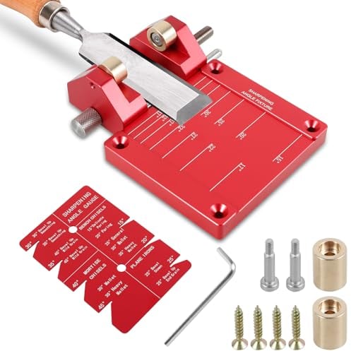 Chisel Honing Guide System Adjustable Chisel Sharpening Jig with Sharpening Angle Fixture and Angle Gauge, Chisel Sharpening Kit for Woodworking 5/32inch-3inch Chisels and Planes(red)