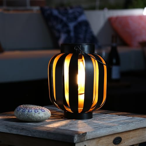 LED Solar Laterne für Außen Balkon Terrasse Solarlampe mit Lichtsensor Garten Solarleuchte Solarlampe (Schwarz / Gold)