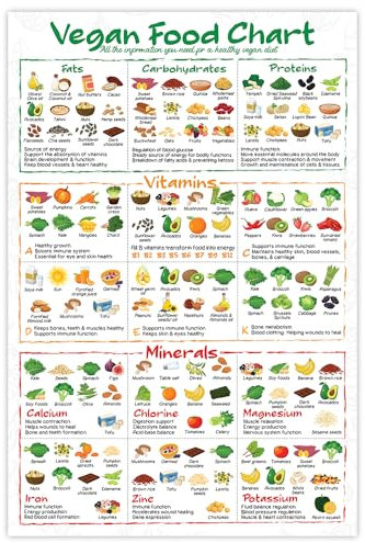 5M BOX Poster Vegan Healthy Food, 30,5 x 45,7 cm, Ernährungsinformation, vegetarische Ernährung, gesund, Obst und Gemüse für Küchendekoration, Vitamin, Mineralien, Nährstoffe, Lebensmittel
