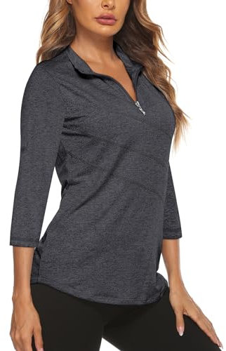 Gemulate Womens Fall Winter Sports Tops for Golf Dresses Short Sleeve Ladies Polo Shirts Workout v Neck Gym Tshirt Hiking Clothing G-Black S