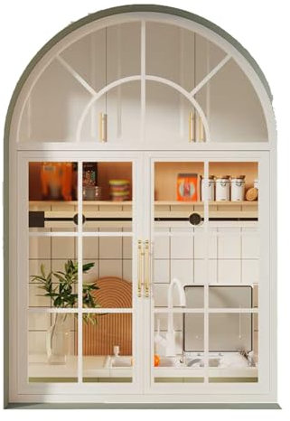 HJLKDYM Gewölbte Französische Fenster, Vintage-Eisen, Flügelfenster Für Esszimmer Und Küche, 2 Stile, Geeignet Für Glasfenster Im Loft-Schlafzimmer(White-A,80x100cm)