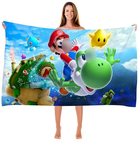 MAJEQZGY Mario Badetuch mit 3D Druck für Kinder Pooltuch Kinder Badelaken Ultraweich Super SaugfäHig Haltbarkeit Strand Badezimmer GesichtstüCher Teenager (Flug)