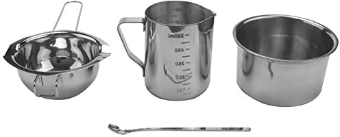 Lamsimoy 4 Set Stainless Steel Double Boiler Long Handle Wax Melting Pot, Pitcher & Mixing Spoon Candle Soap Making, DIY Scented Candle Hand Craft Tools
