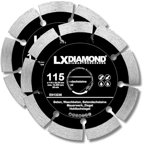 LXDIAMOND Diamant-Trennscheibe 2x 115mm x 22,23mm - für Winkelschleifer Mauernutfräse Schlitzfräse - Diamantscheibe zum Trennen von Stein Beton Ziegel Mauerwerk - 115 mm Steinscheibe in Profi Qualität