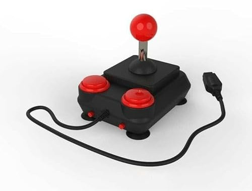 micompuTer Joystick ArcadeR estándar de 9 pines (DB9) compatible con Atari, Commodore, Sinclair, Amstrad, etc., Color: negro con botones rojos