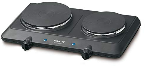 Taurus Volcan Duo -Hornillo eléctrico portatil doble de 2250W, diámetros de 18/15 cm. 9 niveles de temperatura.