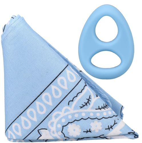 Rock Solid The Code – Silicone Cock Ring with Matching Bandana | Stretchy Body-Safe C-Ring for Longer, Harder Erections, Delay & Stamina Boost - for Adults Only (Light Blue - Black)