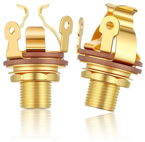 2 Pack Full-Contact Output Jack 1/4 Guitar Input Jack Mono Input Jacks Socket for Electric Guitar, Bass (Golden)