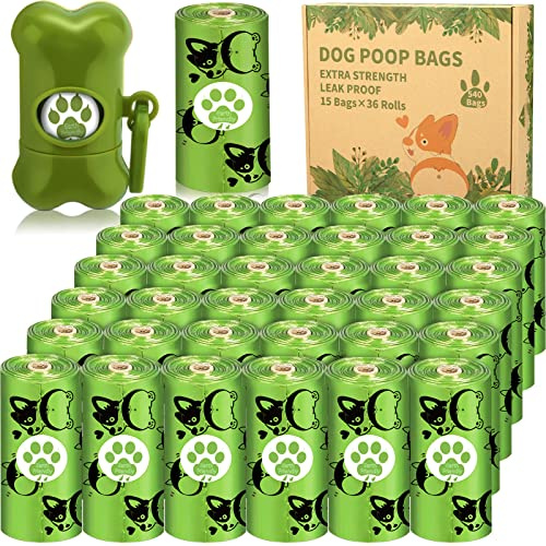 ZPQAODI 540 pezzi/36 Rotoli Sacchetti per Can, Sacchetti igienici per cani con Dispensers, Dog Poop Dog Sacchetti di rifiuti, Extra Spesso a Prova di perdite Dog Poo Bags (verde)