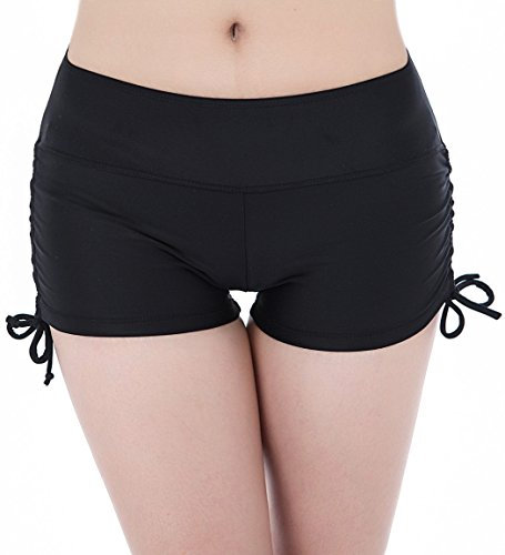 FLYILY Women's Sports Swim Shorts with adjustable Drawstring(EUR 38-40(Tag L),Black)