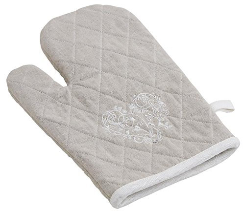 AUBRY GASPARD - Gant de Cuisine en Lin et Coton - Beige - Motif Cœur - Lin et Coton Mélangés - Poids 0.06 kg - Résistant à la Chaleur - Confortable et Élégant - Idéal pour Cuisson et Boulangerie