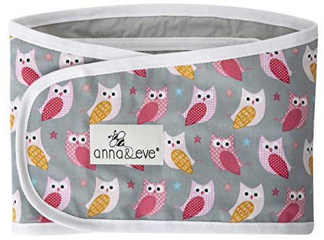 Anna & Eve - Wickelgurt, verstellbare Arme, nur Baby-Pucksack, 100% Baumwolle, verhindert Überhitzung – Größe L passend für Brustumfang 40,6 bis 51,8 cm – Eulen, grau/rosa