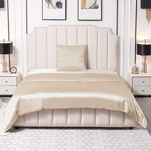 THXSILK 25 Momme Seidenbettwäsche Set 2 teilig, Bettbezug 155 x 220 cm und 80 x 80 cm Kissenbezüge, Hypoallergen Maulbeerseide Bettwäsche Set, Ultra Weich und Glatt, Champagner
