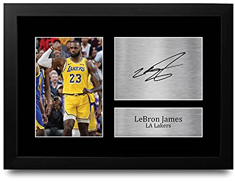 HWC Trading Lebron James Los Angles Lakers, gedrucktes Autogramm für Basketball-Fans, gerahmt, A4