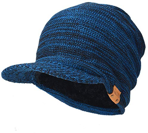 Ruphedy Herren Mütze mit Schirm Fleece Visor Beanie Schirmmütze Wintermütze B319 (Blau)
