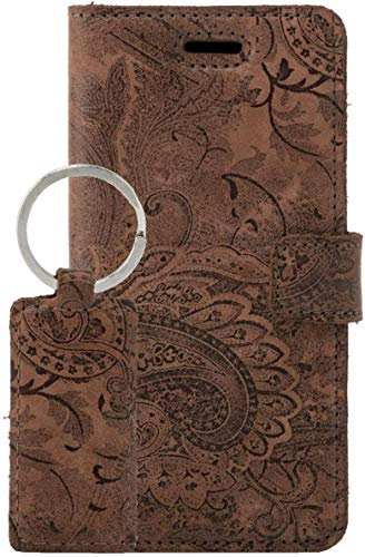 SURAZO Handy Hülle Für Apple iPhone SE 2020 - TV RFID Ornament Braun - Glattleder Premium - Vintage Wallet Case
