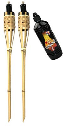 Moritz 2 Bambusfackeln 90 cm Natur Deluxe Gartendeko Set + 1x 1 l Lampenöl