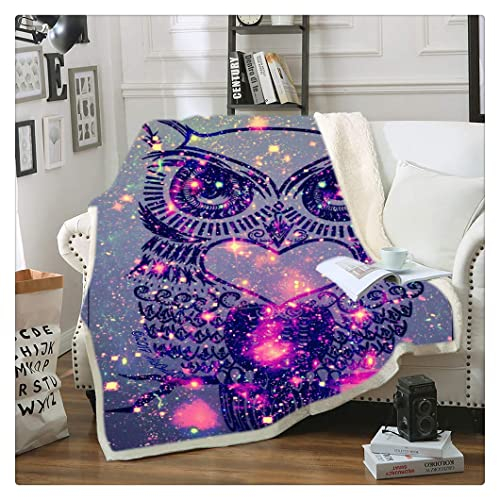 Sticker Superb. Sofa Schlafen, Lila Kosmos Äußere Raum Star Eule Plüsch-Flanell für Couch Erwachsene Kinder, Decke Flauschige Kuscheldecke Mädchen Junge Frau Mann (Lila 1, 150cmx200cm)