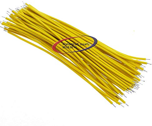 Reland Sun 100PCS 24AWG 10CM Tin-Plated Breadboard PCB Solder Cable Fly Jumper Wire Cable 1007-24AWG Tin Conductor Wires Electrical Wires (yellow)