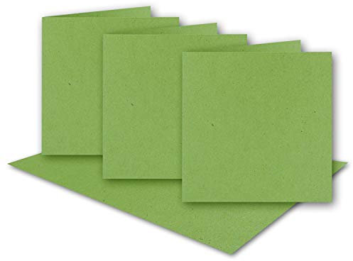 25x hellgrüne Vintage Kraftpapier Falt-Karten Quadratisch - 150 x 150 mm - 15 x 15 cm - Recycling 220 gr blanko Klapp-Karten nachhaltig - UmWelt by GUSTAV NEUSER