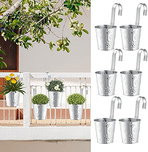 Cepewa Übertopf Zink Springflower 6er Set│Blumentopf zum Hängen mit geprägtem Muster │Ø 13 cm Silber (6er Set Übertopf Springflower Ø 13 cm Silber)