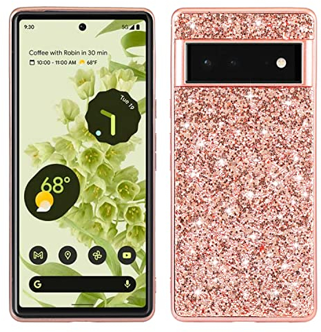 Hülle für Google Pixel 6 Glitzer Handyhülle Schutzhülle Bling Shiny Glänzend Sterne Pailletten Weiche TPU Bumper Abdeckung Silikon Schale Etui Tasche Case Cover für Google Pixel 6,Roségold
