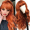 FVCENT 27 Zoll lange lockige Frauen Mädchen charmante synthetische Perücke mit Pony (Orange)