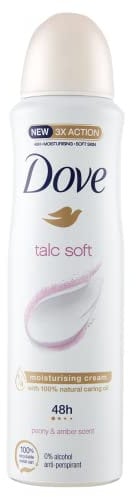 Dove, Deodorante Spray Talc Soft, con 1/4 Crema Idratante, Fragranza di Talco, Antitraspirante, Senza Alcool, Pelle Asciutta Fino a 48 Ore, Deodorante Uomo e Donna, 150 ml