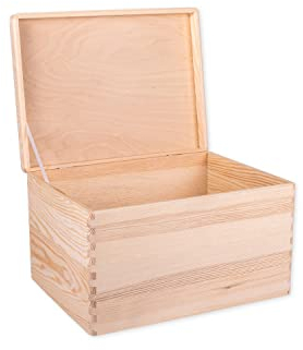DECOCRAFT Unfinished Wood Box With Lid No Handles For Storage, Decoration, Organisation, Large Natural Wooden Craftsmanship, Rustic Home Decor, 40 x 30 x 24 cm.
