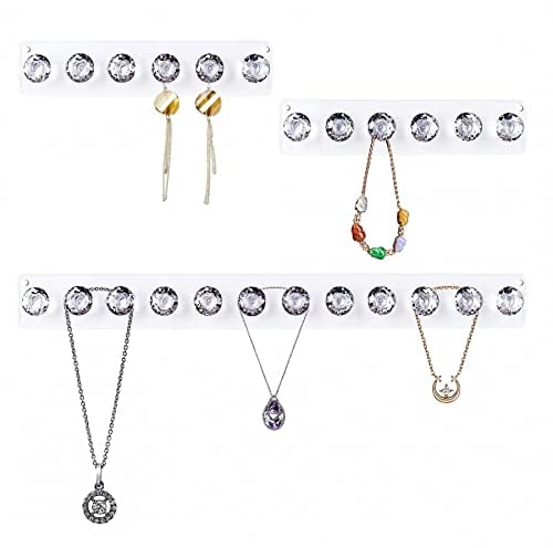 Baoswi Necklace Hangers Acrylic Necklaces Holder Wall Mounted Jewellery Organiser Hanging with Diamond Shape Hooks, Jewellery Hangers for Necklace (1 Pack of 12 diamonds + 2 Pack of 6 diamonds)