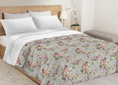 BIANCHERIAWEB Couette d'hiver rembourrée 300 g en microfibre douce motif fleurs roses florales ligne Diadème, Couverture Couette 1 Personne Enfile Couette