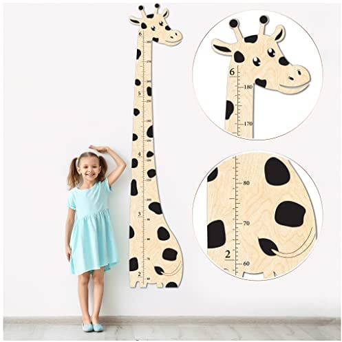 GADNIA Wachstumstabelle aus Holz für Kinder, Jungen und Mädchen, niedliche Giraffe, individuelle Höhentabelle, Messlineal für Wand, Kinderzimmer, Kinderzimmer, Dekoration, Wandkunst