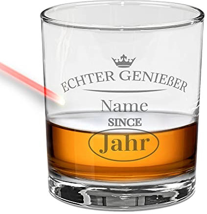 Whiskyglas mit Gravur selbst gestalten - Echter Genießer - mit Name & Jahr personalisieren - Whisky Glas graviert Tumbler, Geschenk für Männer zum Geburtstag, Weihnachten | 315 ml, Gravur