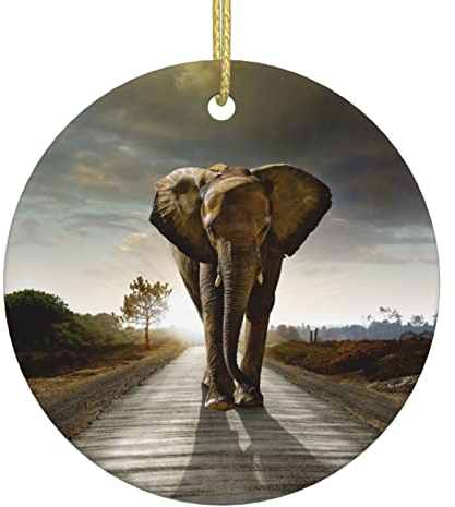 Elefant Weihnachtsbaum Keramik Hängende Weihnachtsschmuck Rund Anhänger Christbaumschmuck