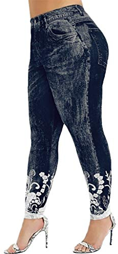 QWUVEDS Jeggings Damen Jeansoptik Bedruckte Hosen Leggings Fitness Frauen Stretch Sporthose Lauf-Yoga-Hosen Gamaschen Damen Jeggins Hose Für Damen High Waist