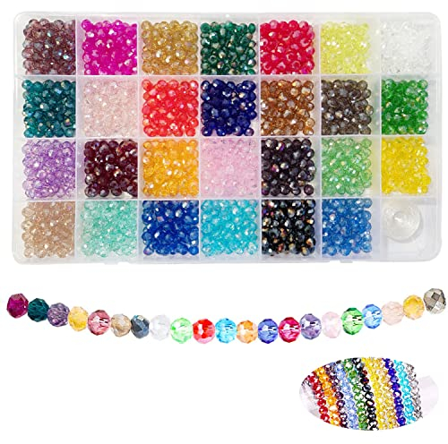 Gxadwzy 1350 Stück Facettierte Glasperlen 6mm Kristall Glas Perlen für DIY Schmuck Halskette Armband Basteln(27 Farben)