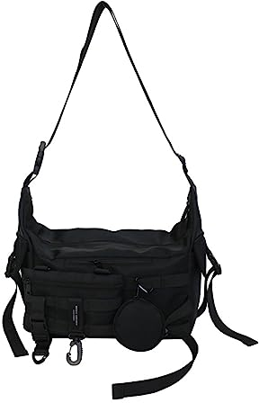 Techwear Crossbody Messenger Bag Japanische Harajuku Alt Emo Schultertasche Cool Hip Hop Goth Punk Streetwear, Schwarz, Einheitsgröße