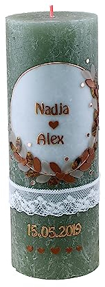 Cerziies® Hochzeitskerze Rustik Nadja und Alex mit Name und Datum, individuell und handverziert 2013, Variante:Klassischer Docht