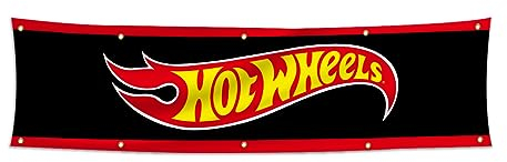 Hot Wheels Banner Flagge, 7,4 x 2,4 m, für den Außenbereich, Männerhöhle/Garage