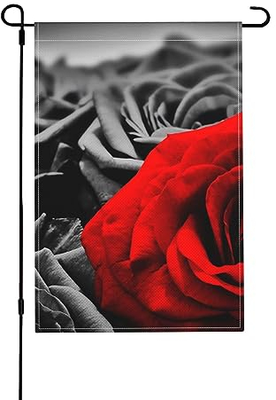 Dekorative Flagge mit schwarz-weißen und roten Rosen, Leinen, 30,5 x 45,7 cm