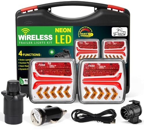 D-TECH Kabellos Dynamischem led rückleuchten anhänger,mit 13 auf 7 polig anhänger adapter,Universal Bluetooth Anhänger Rücklichter,Wasserdicht led rückleuchten anhänger mit magnet,ECE EMC Genehmigt