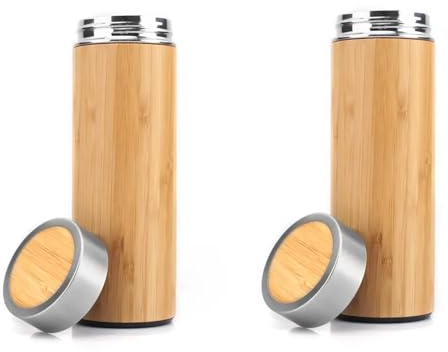 BellSenza 500ml Bambus Thermoflasche aus Edelstahl | Isolierflasch | Tee Thermobecher aus Bambusholz mit Teesieb | Trinkflasche (2)