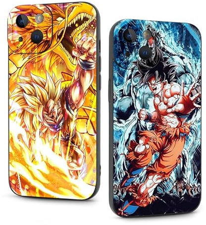 Handyhülle 2 Stück für Apple iPhone 12 Hülle 6.1'' Anime Dragonball Z Super Z DBZ Son Goku Manga Junge Muster Design Case All Inklusiv Linsen Schutzhülle Stoßfest TPU Silikon Weich Ultra Dünn Case,07